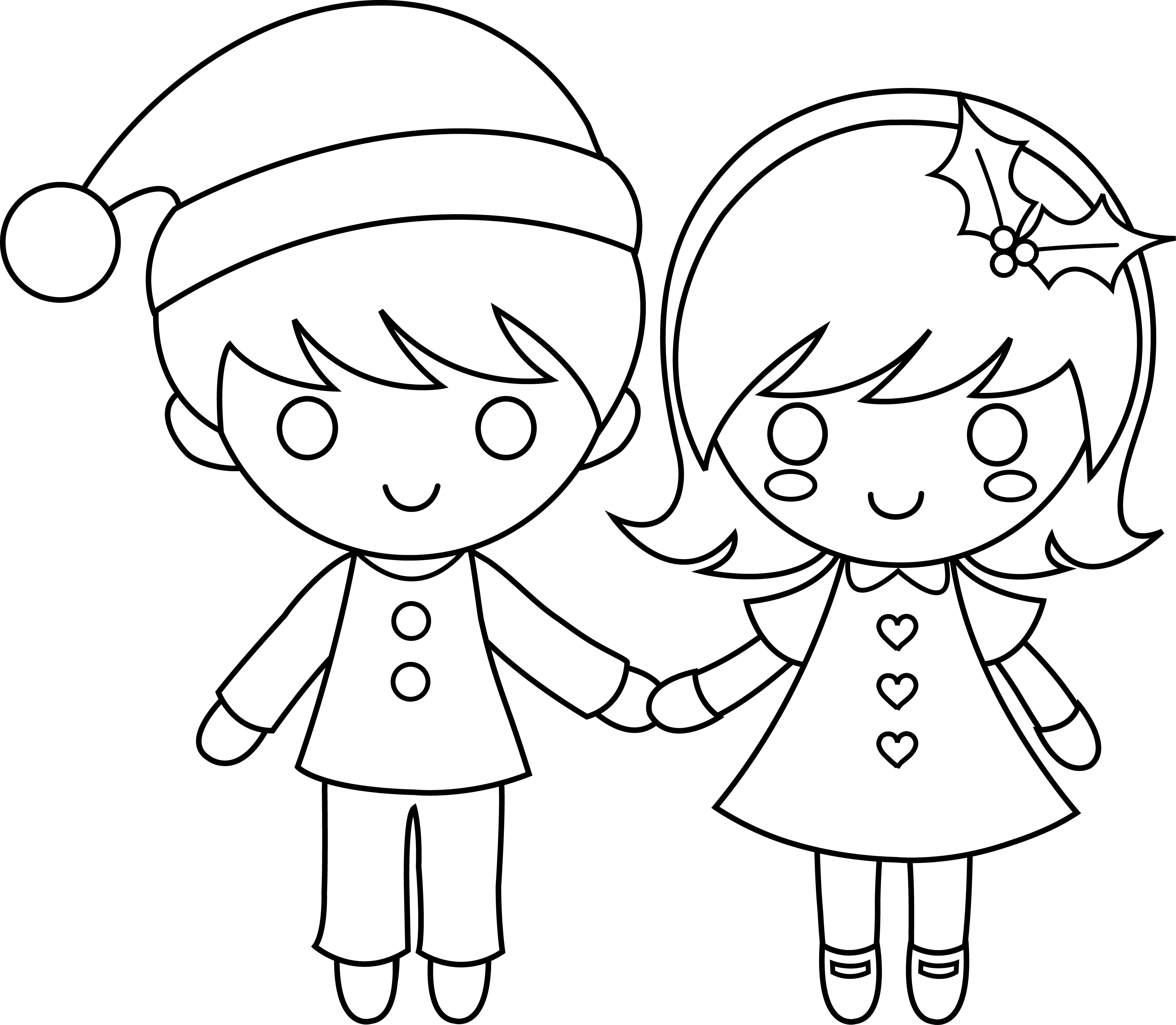 Clipart person easy. Christmas kids line art
