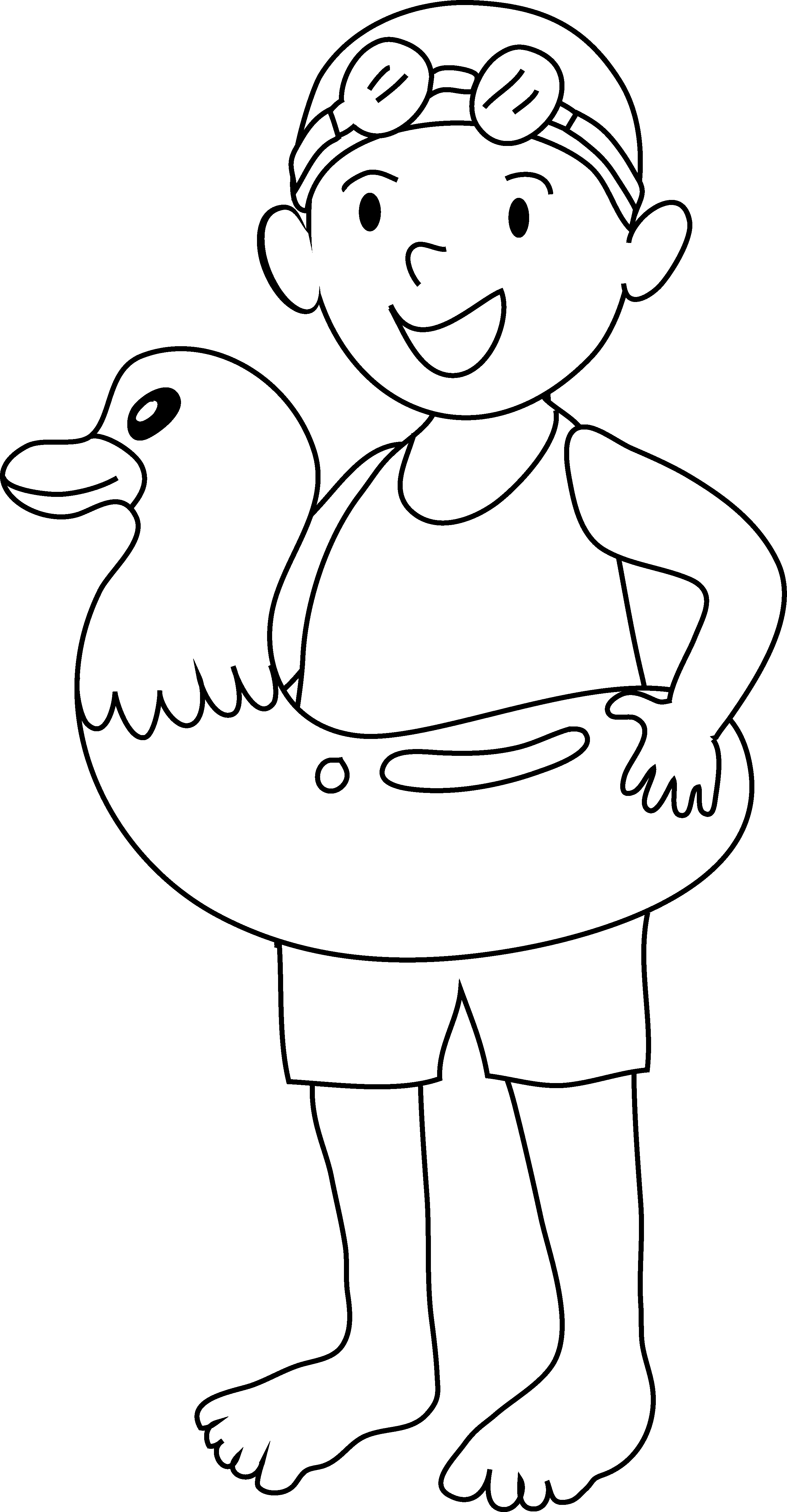 Coloring page of kid. Swimmer clipart bathing suit