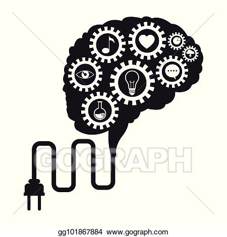 Vector gears social media. Clipart brain technology