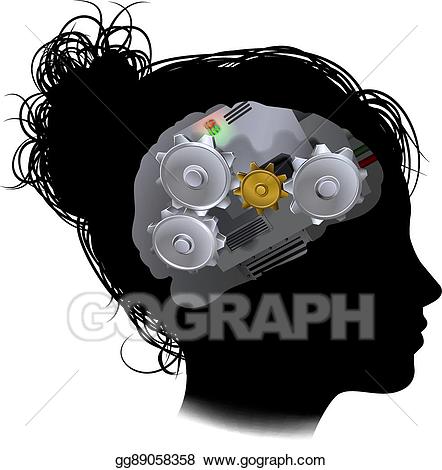 Vector workings gears cogs. Lightbulb clipart brain machine