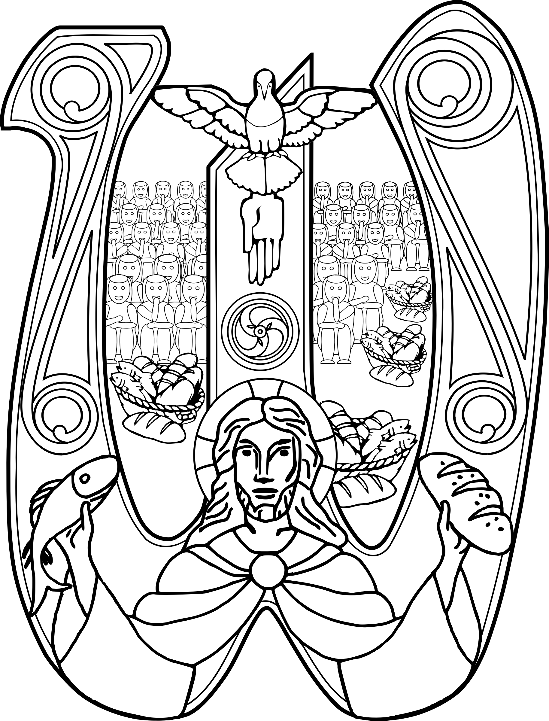 Christ with a fish. Clipart bread black and white