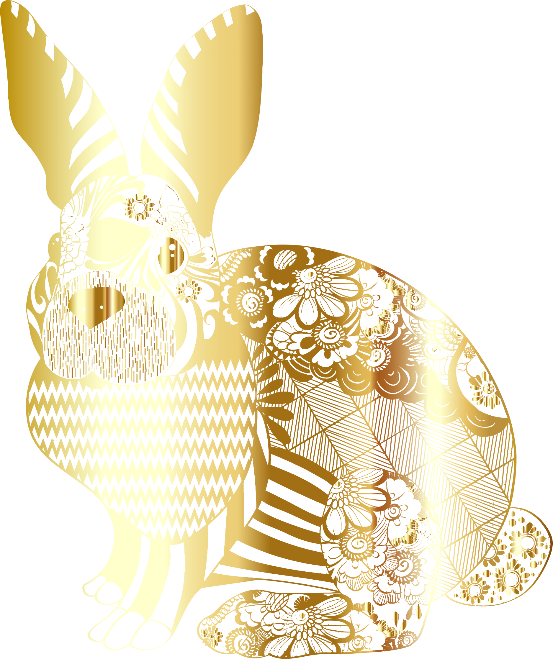 Gold clipart easter egg. Floral rabbit no background