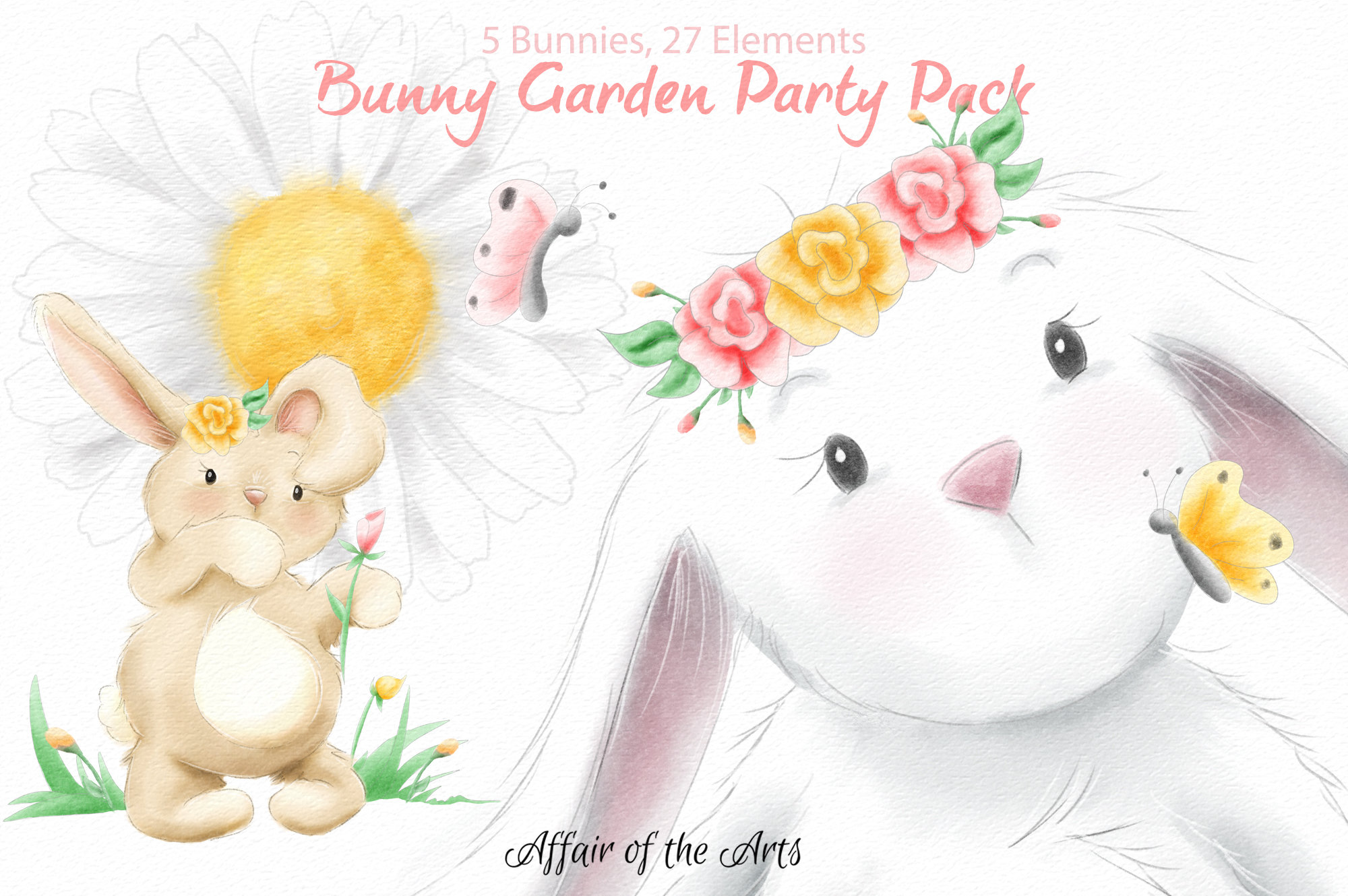 Clipart bunny garden. Watercolor flower party commercial