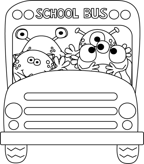 Clipart bus monster. Black and white school