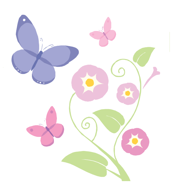 Lilac flowers and butterflies. Clipart butterfly exercise