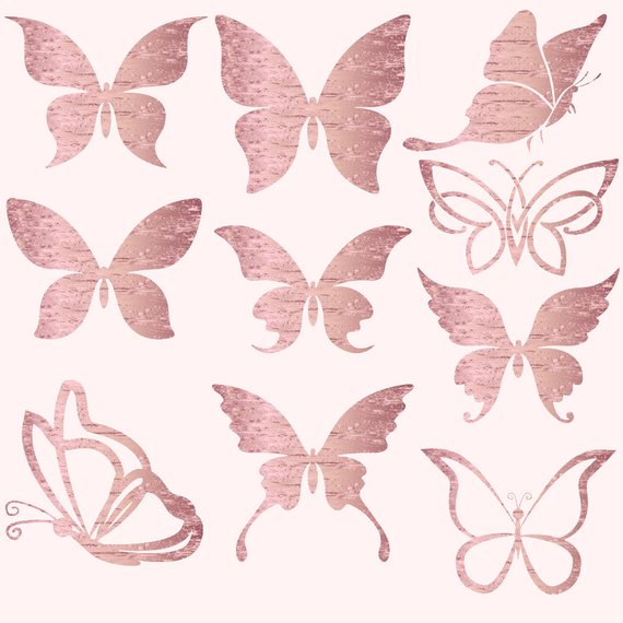 Butterflies gold foil clip. Clipart butterfly rose