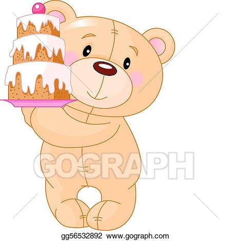 Clipart cake bear. Eps illustration teddy with