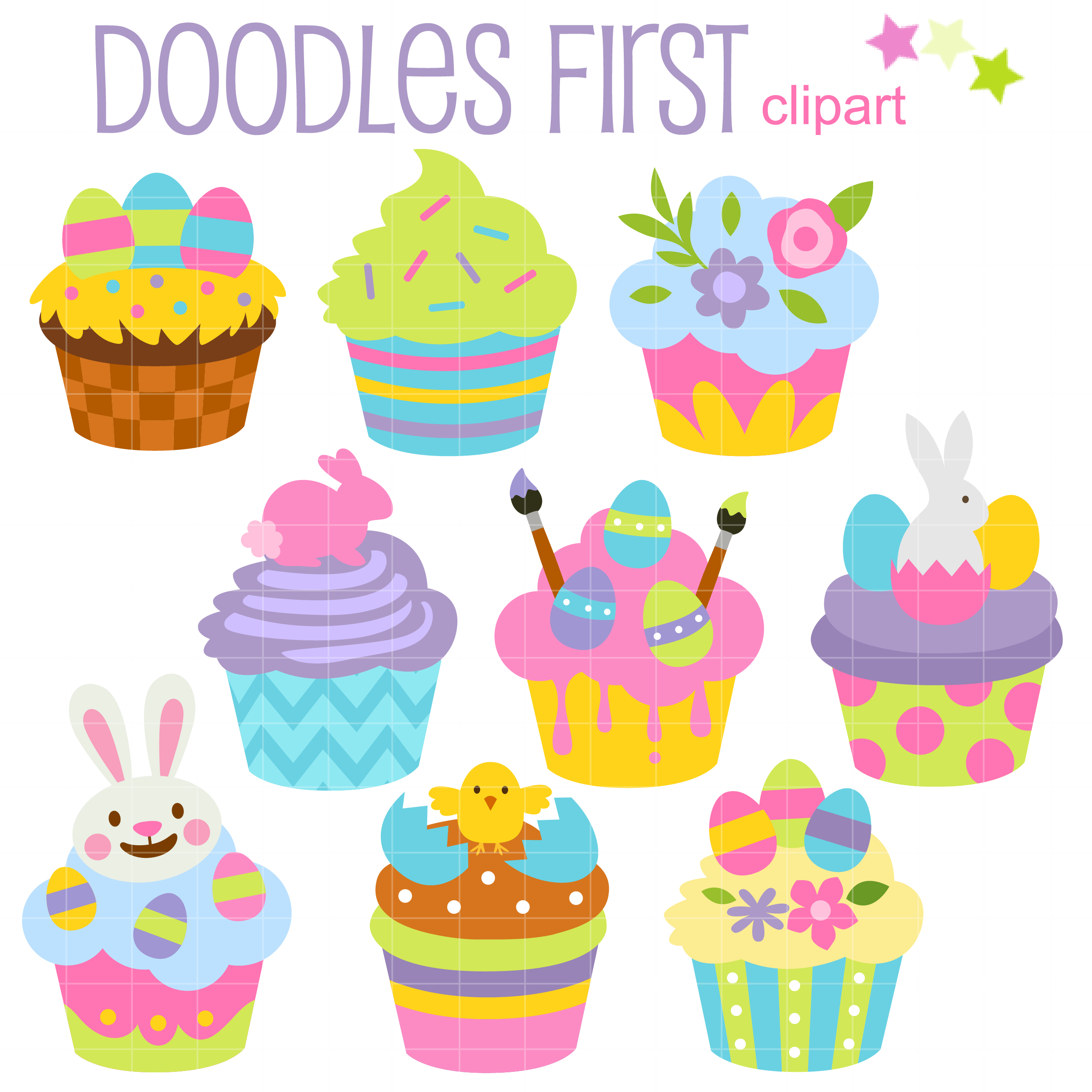 Cupcakes clip art set. Clipart cupcake easter