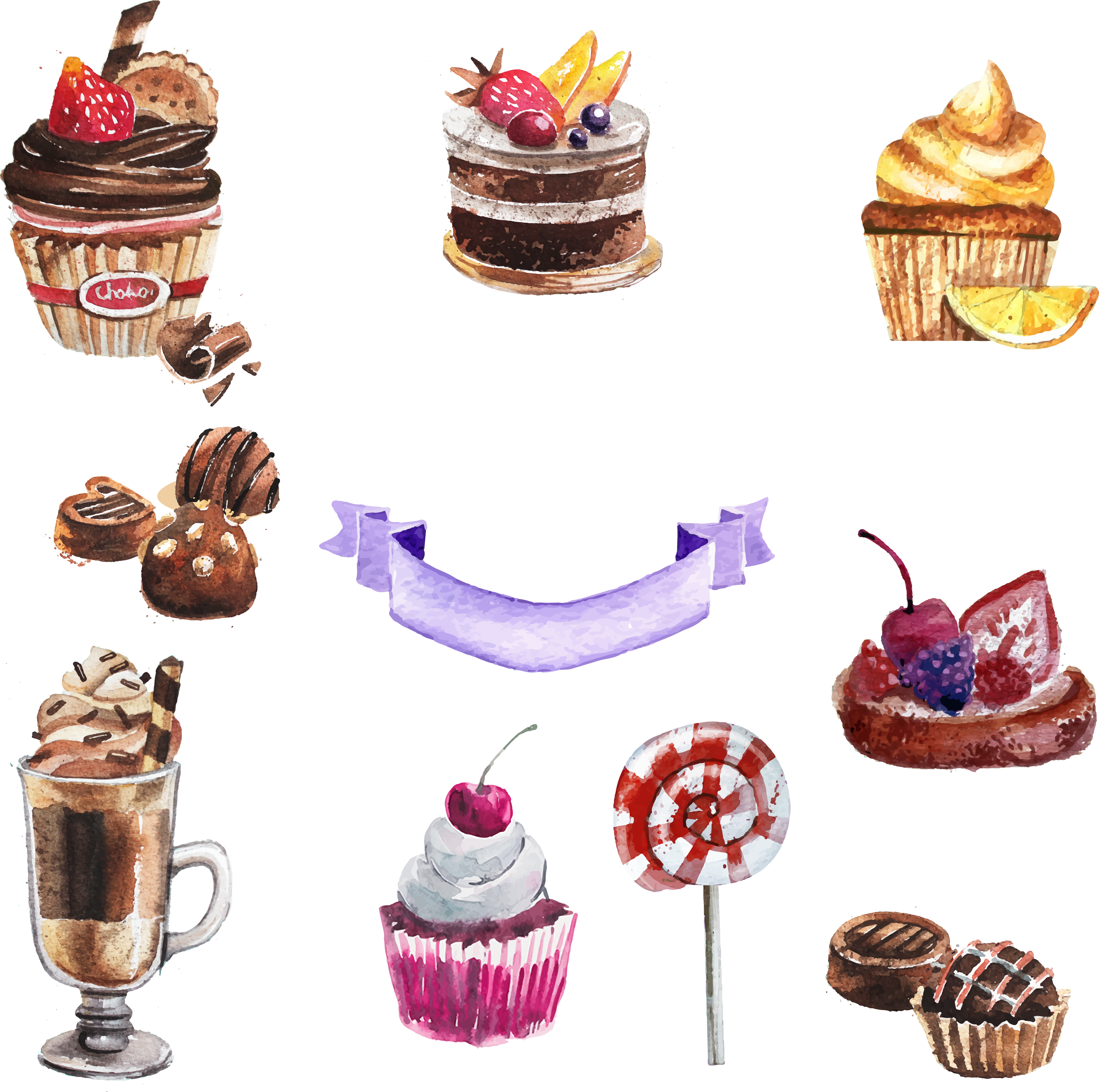 Lollipop clipart watercolor. Cupcake torte dessert painting