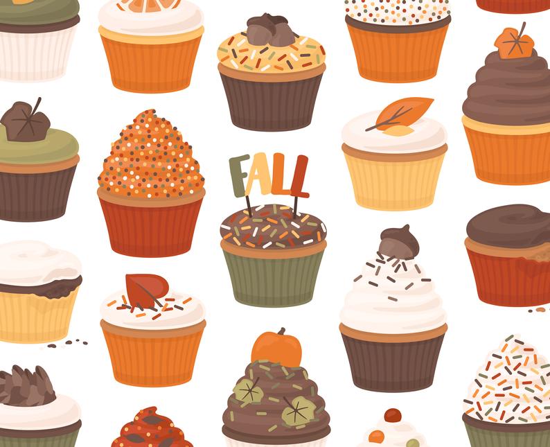 Autumn cupcake fall pumpkin. Clipart cake thanksgiving