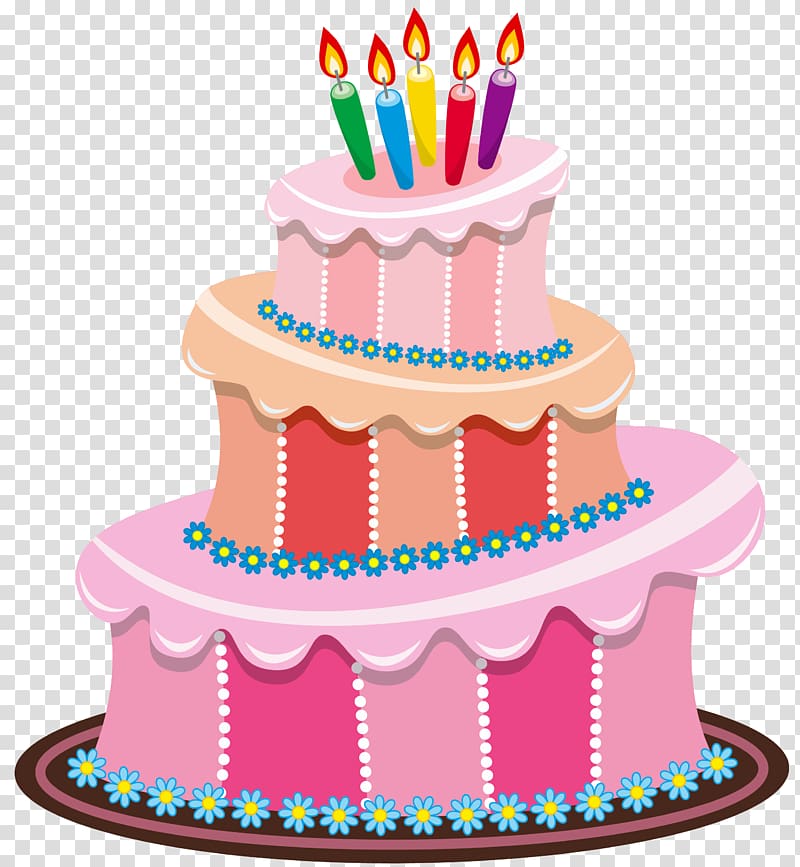 Clipart cake transparent background. Birthday pink and multicolored