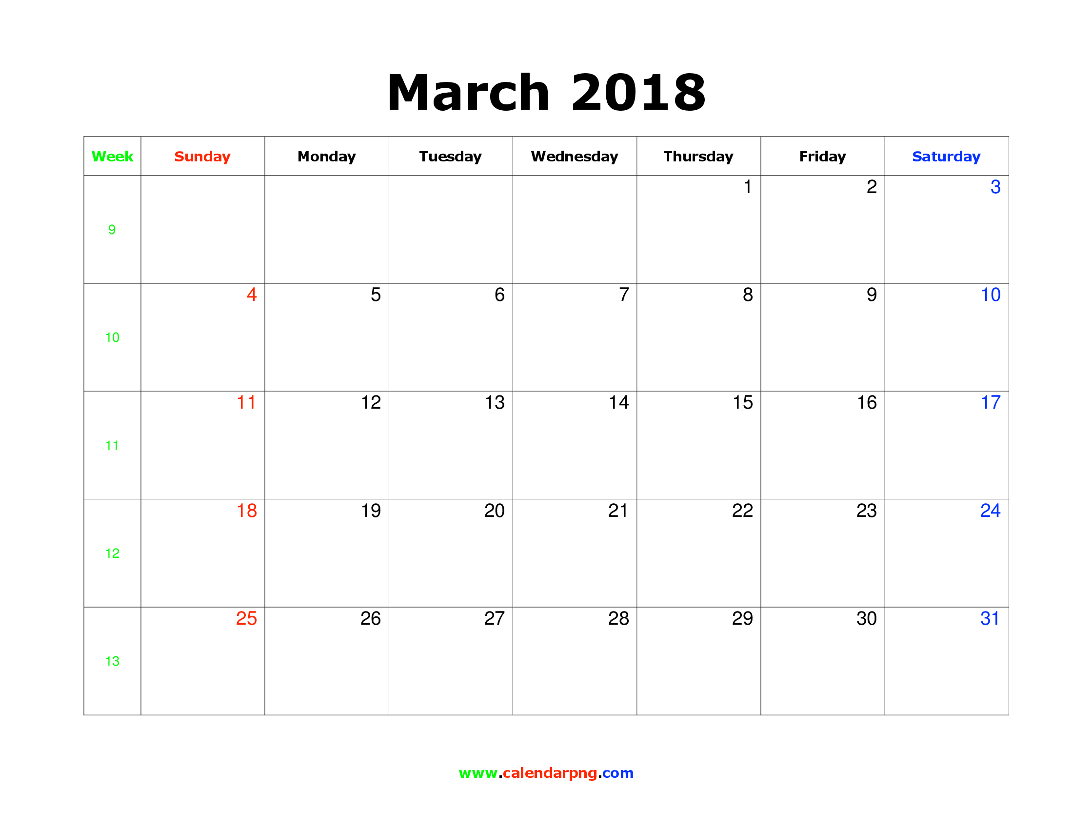 clipart calendar march 2018