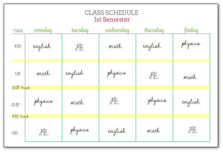english clipart high school class schedule