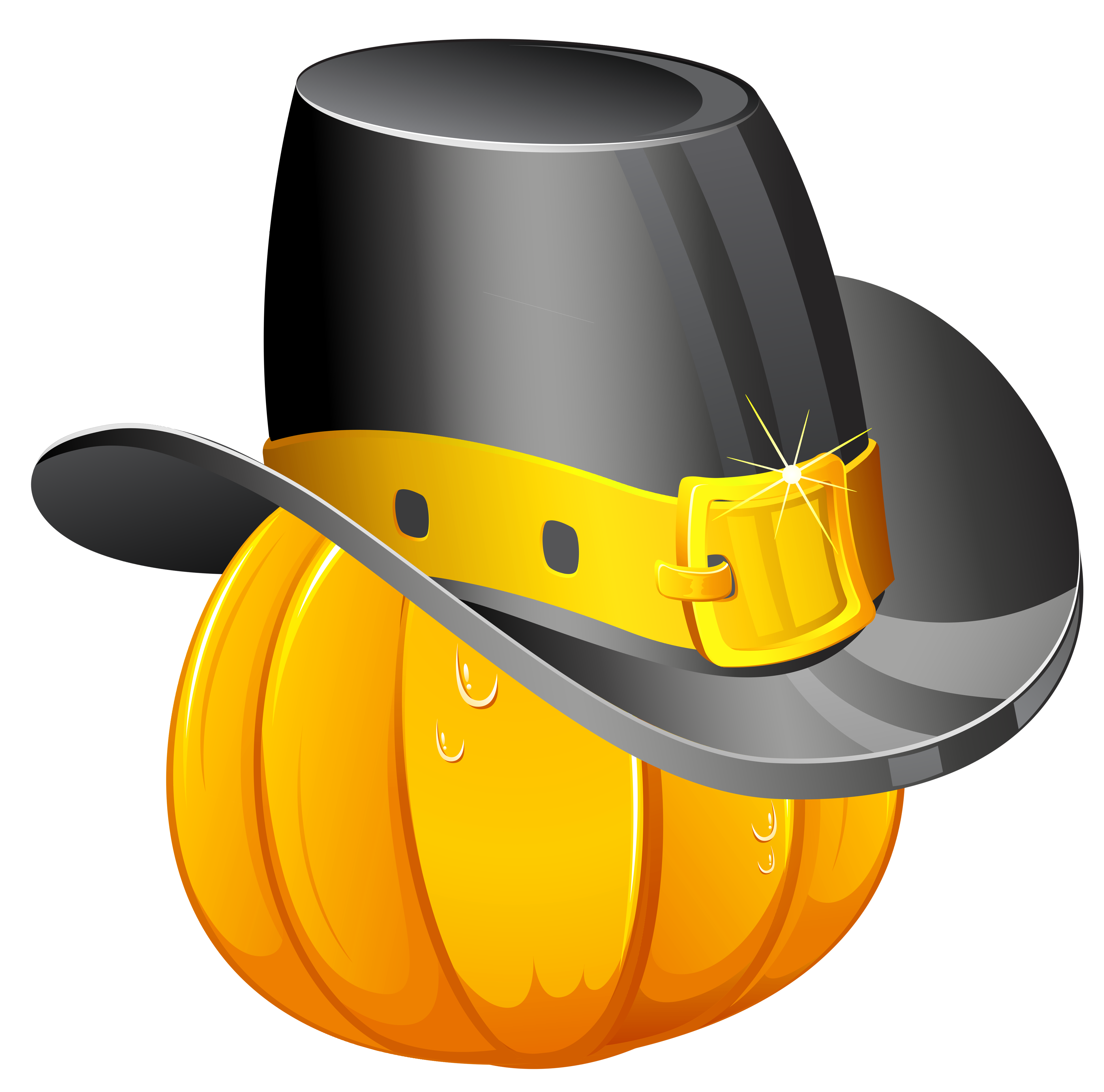 Thanksgiving pumpkin with pilgrim. Clipart candy yellow