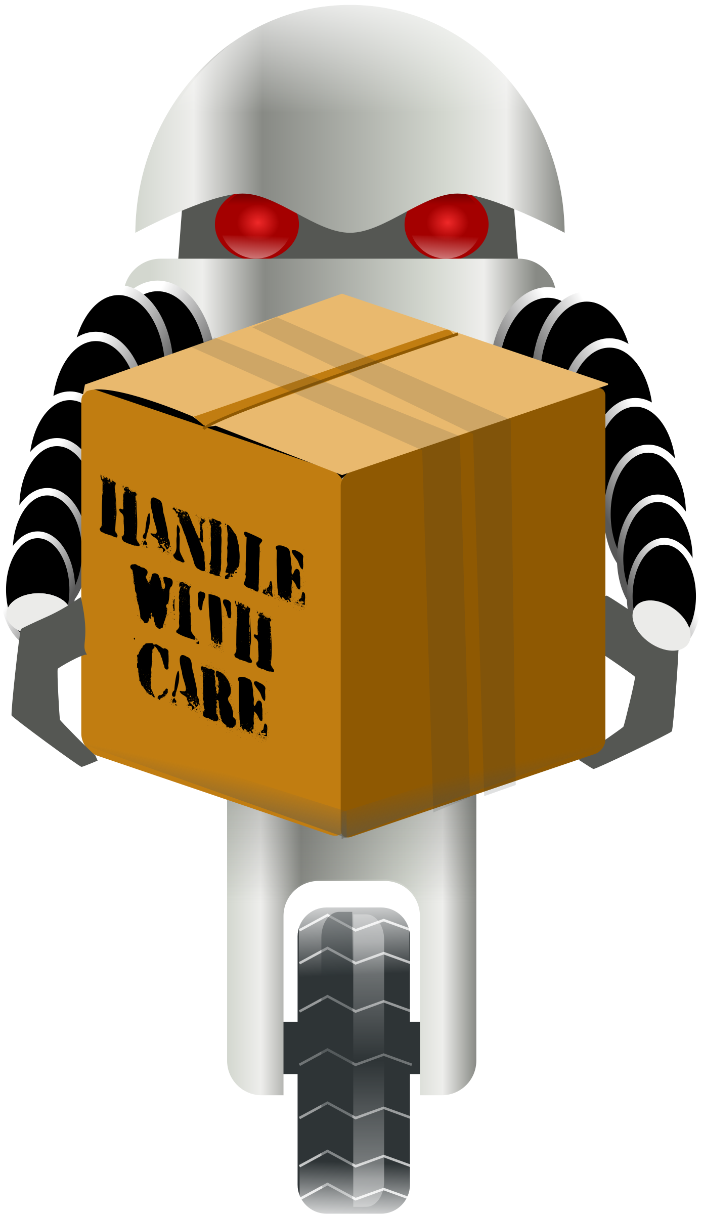 Robot carrying things by. Phone clipart modern