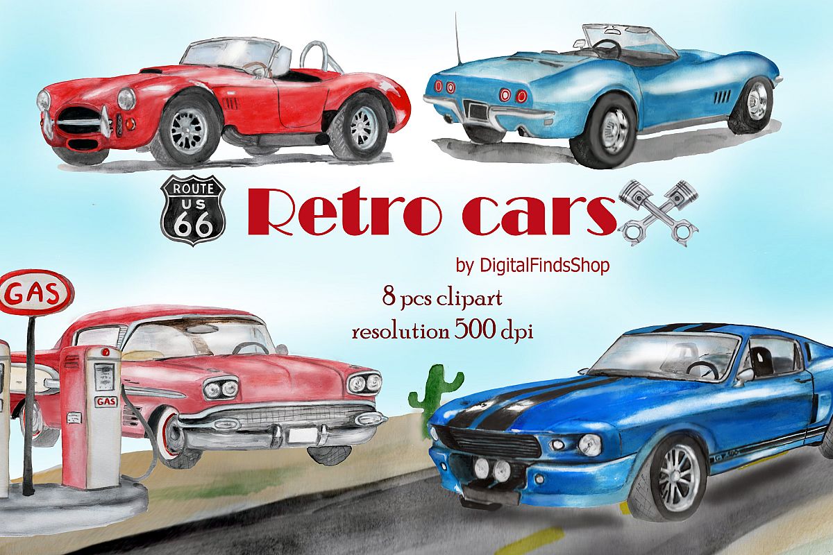 clipart cars watercolor