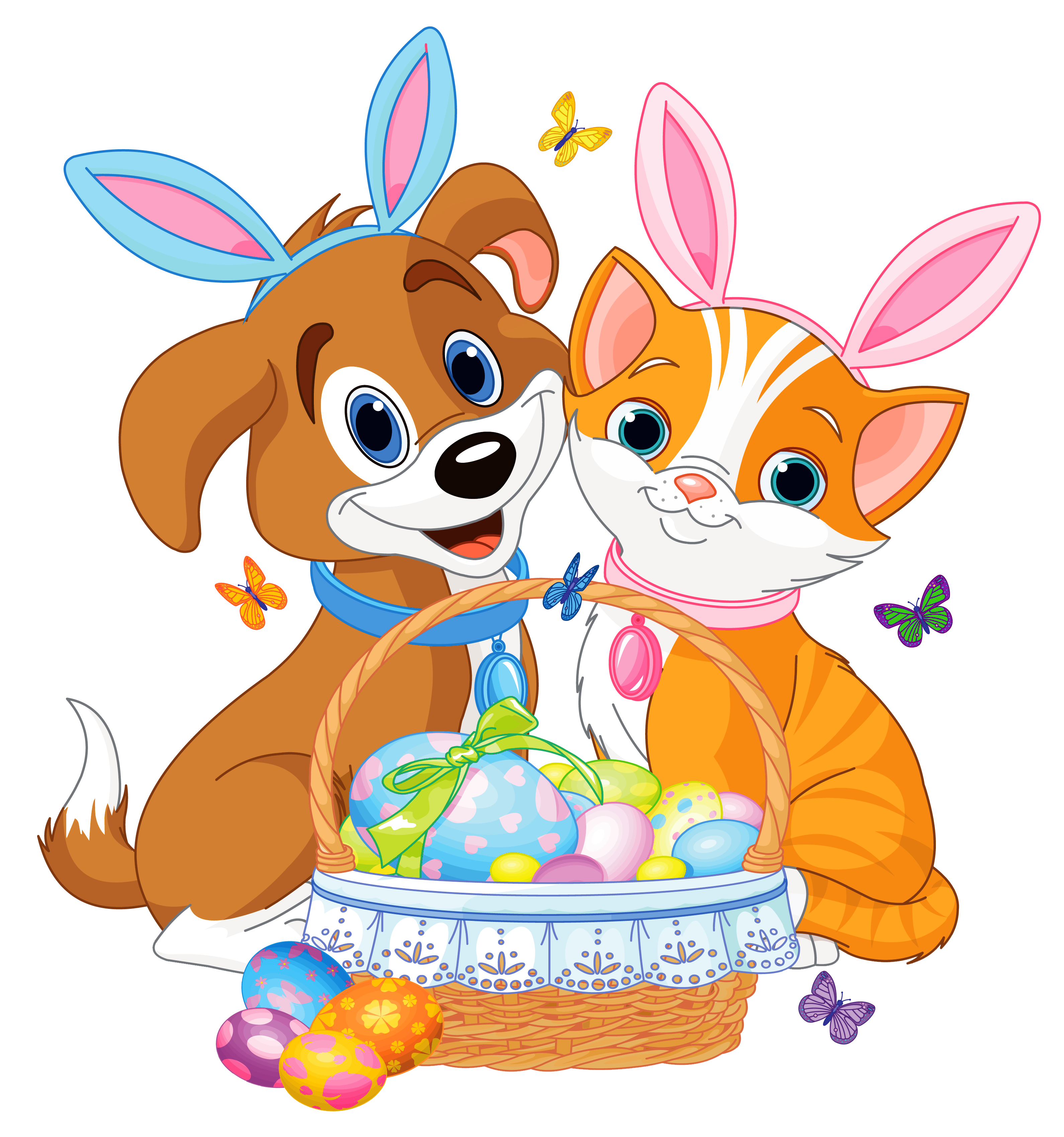 Cute puppy and kitten. Dogs clipart easter
