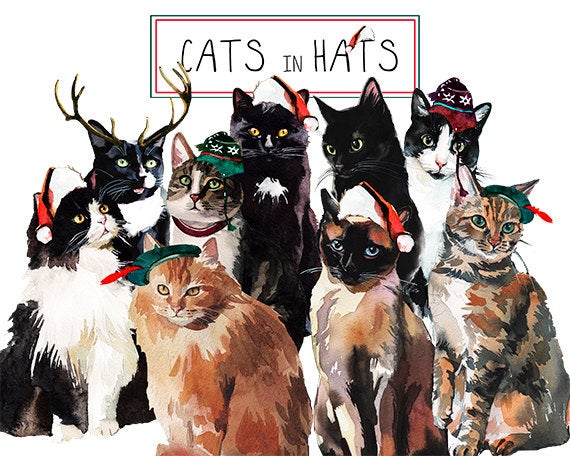 Clipart cat hand. Cats drawings painted watercolor