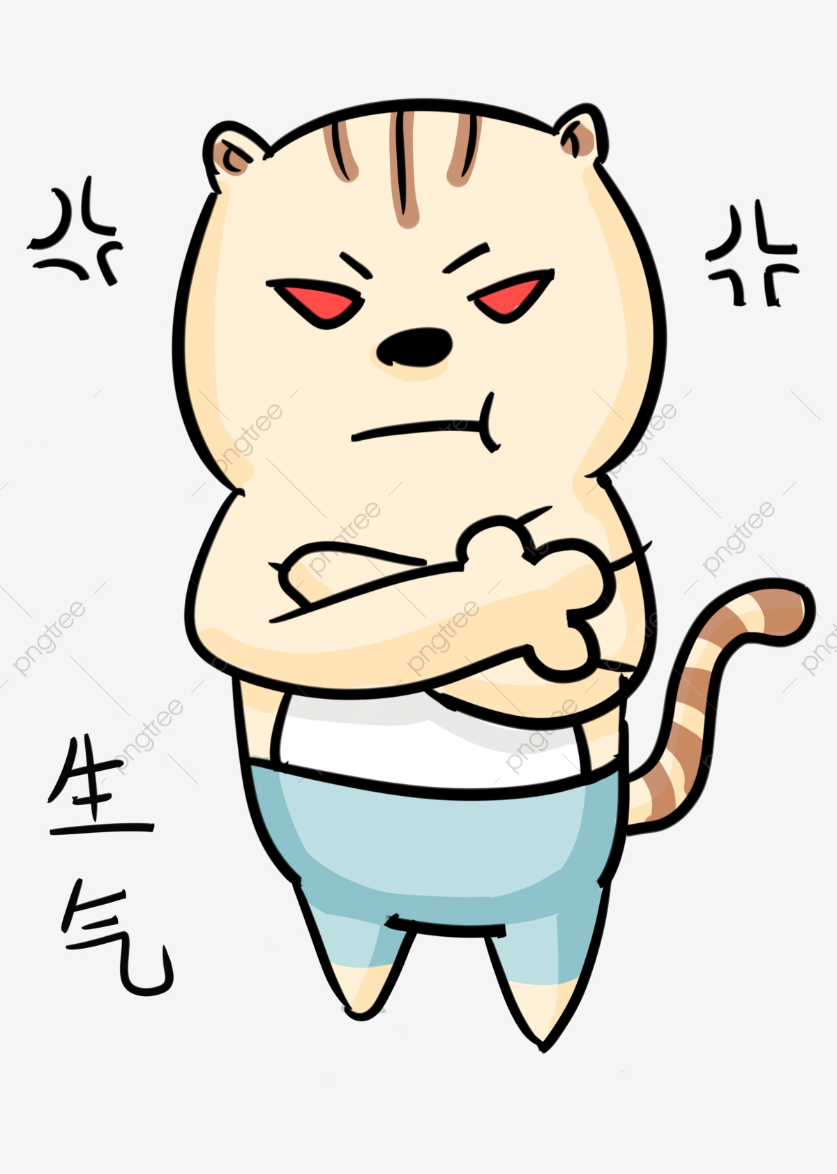 Angry expression pack wearing. Clipart cat pants