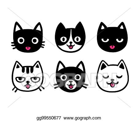 Vector cute cartoon cats. Clipart cat tongue