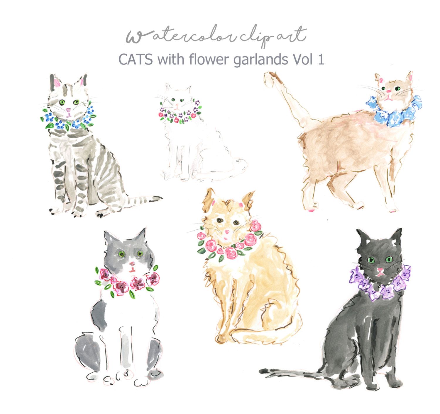 clipart cat watercolor
