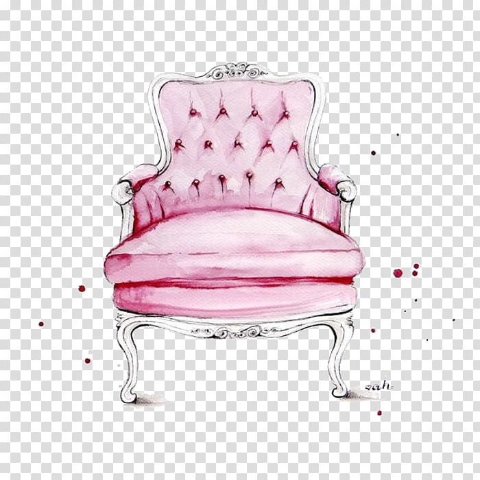 Pink and white illustration. Clipart chair princess