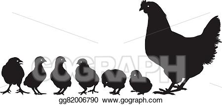 Vector art with young. Clipart chicken family