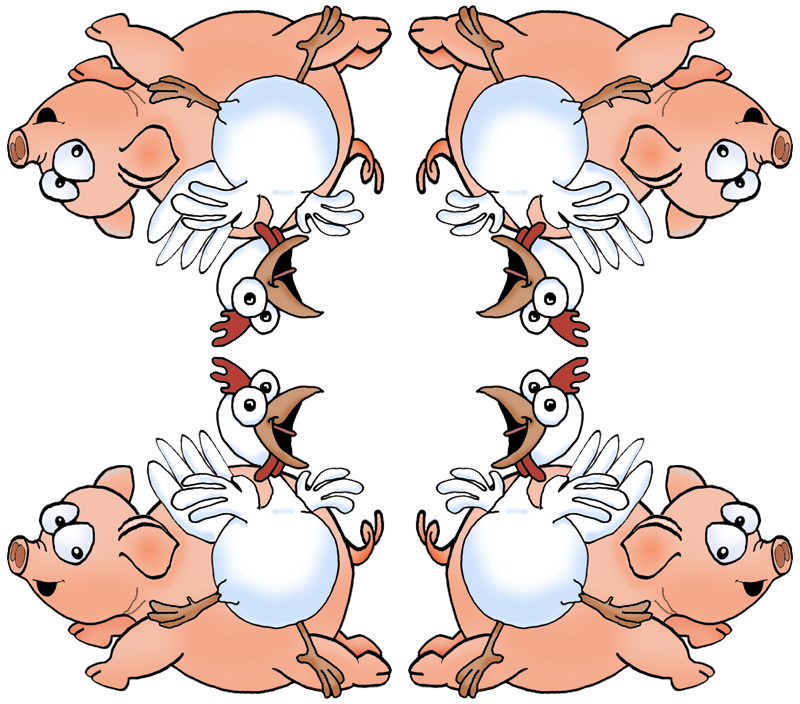 Cartoon and fabric graphicdoodles. Clipart pig chicken