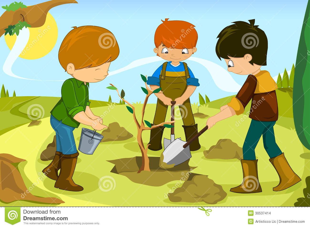 Children cleaning station . Environment clipart clean