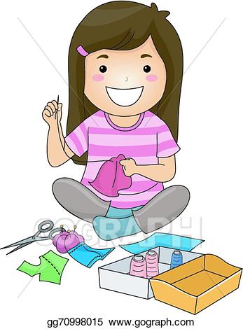 clipart child sewing