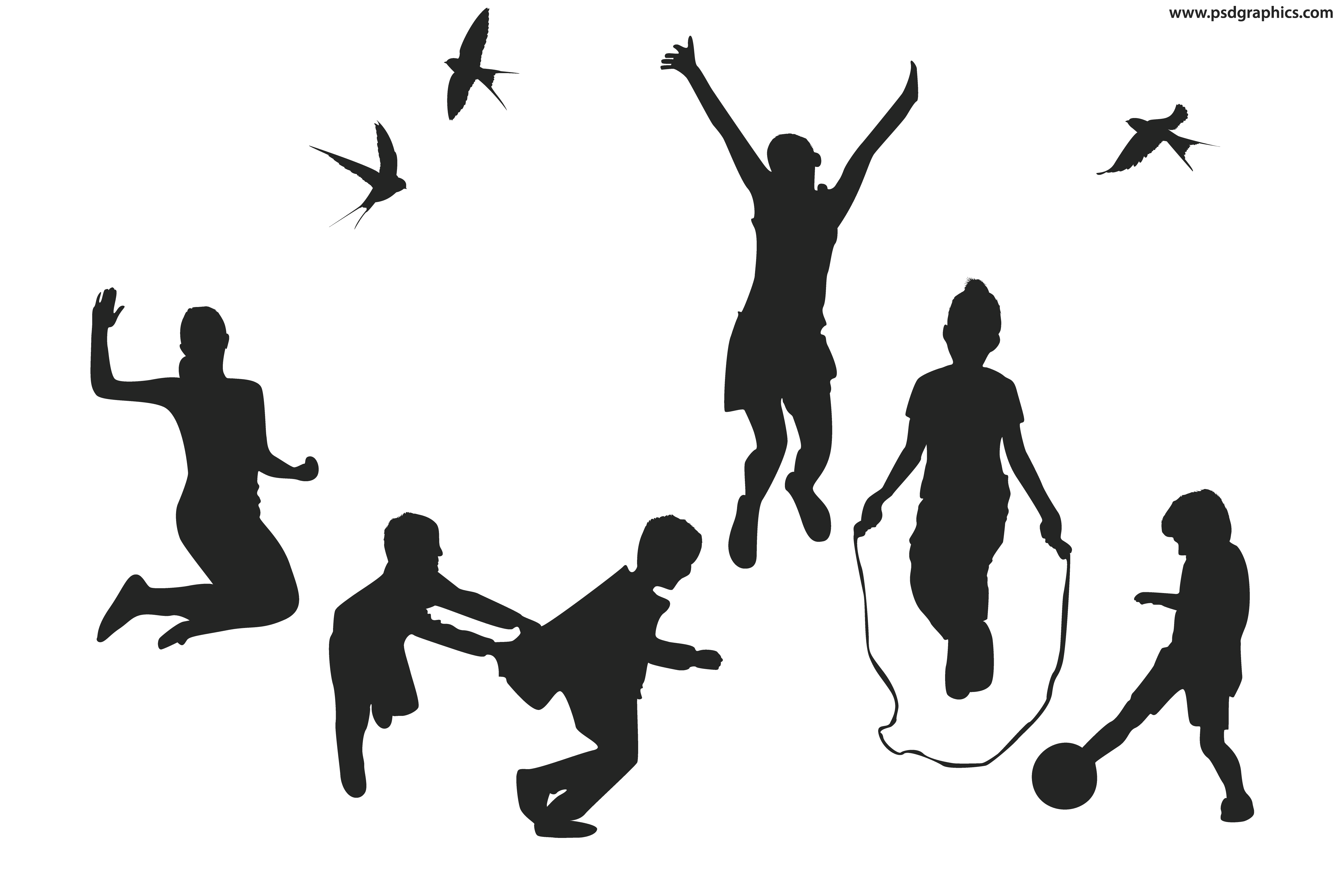 Kids playing silhouette at. Volleyball clipart child