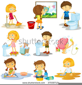 clipart children washing dish
