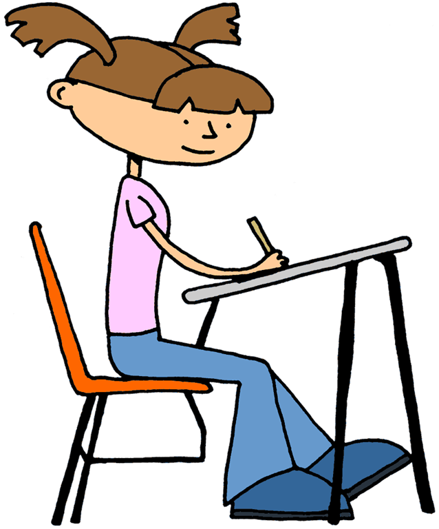Student doing school desk. Assessment clipart writing