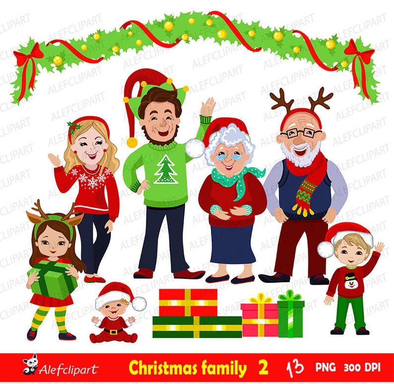 Clipart christmas family. Clip art commercial use