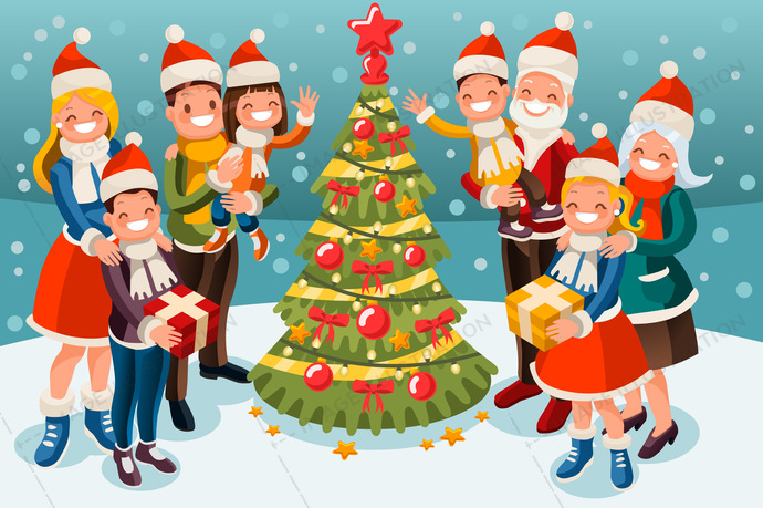 December clipart happy family. At christmas snow night