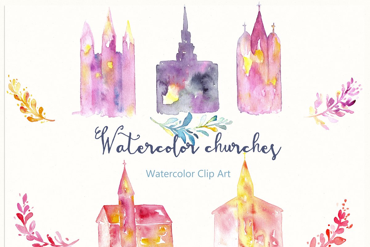 clipart church watercolor