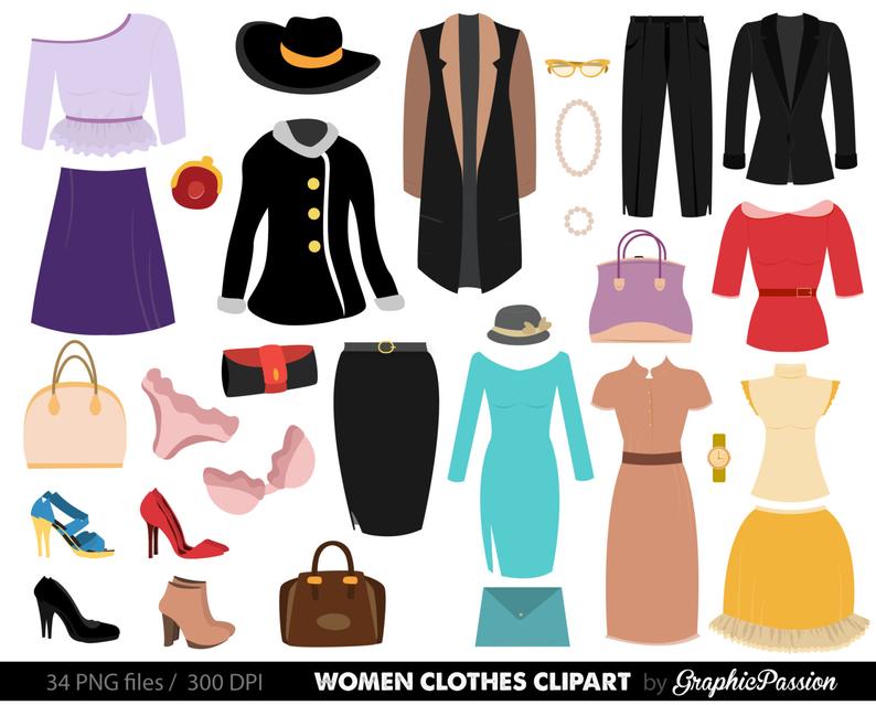 Fashion women shopping digital. Clipart clothes
