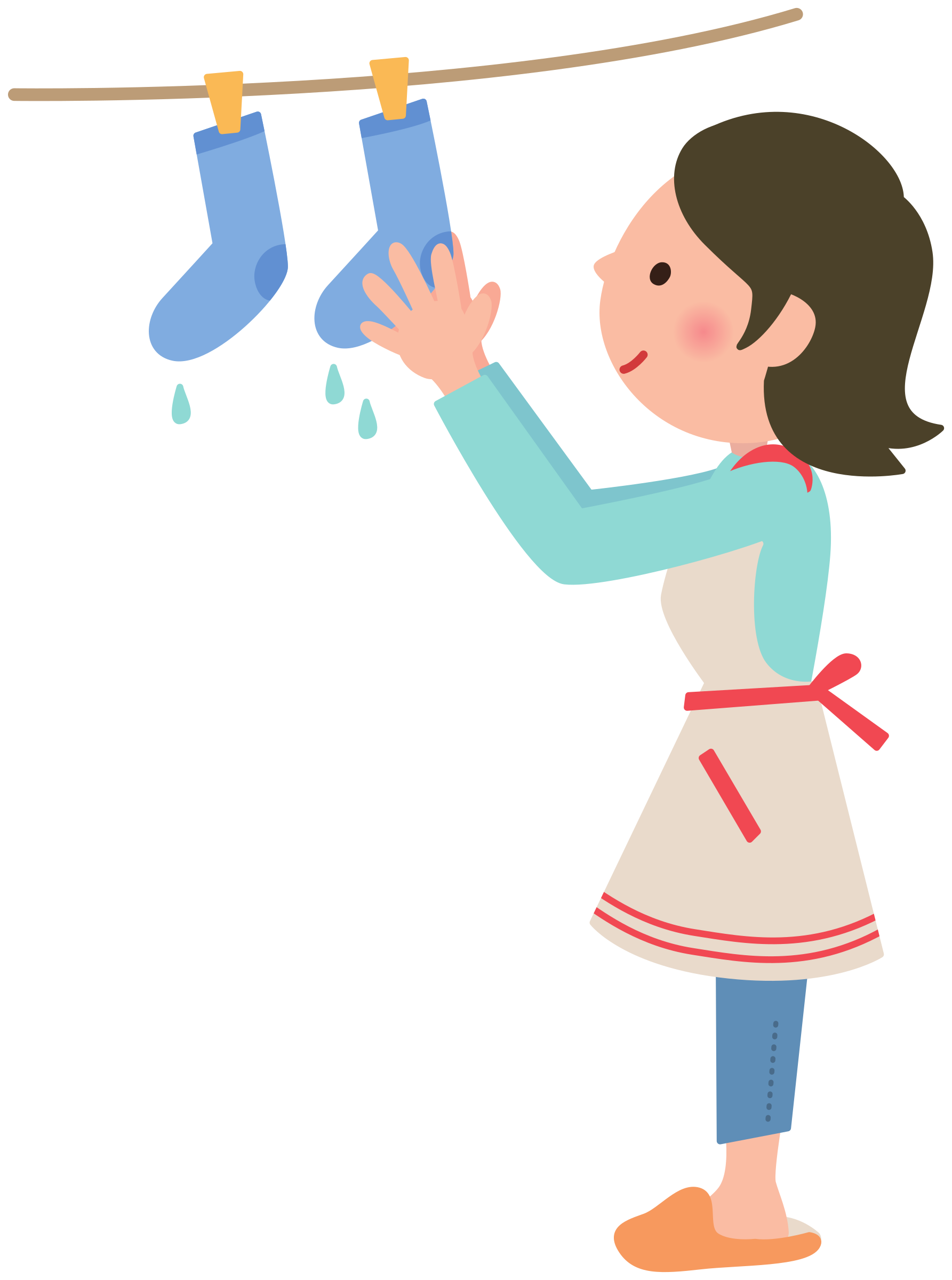 Woman hanging out laundry. Wet clipart wet sock