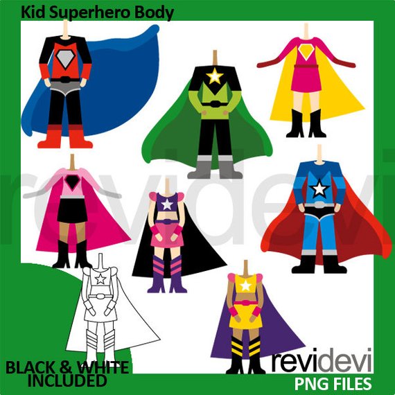 Kid superhero boys girls. Hero clipart body