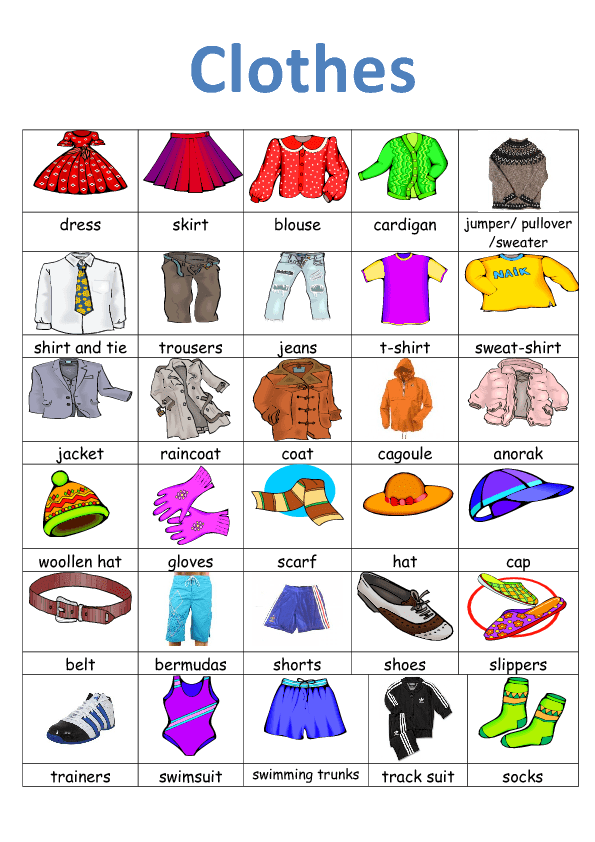 clothes clipart vocabulary