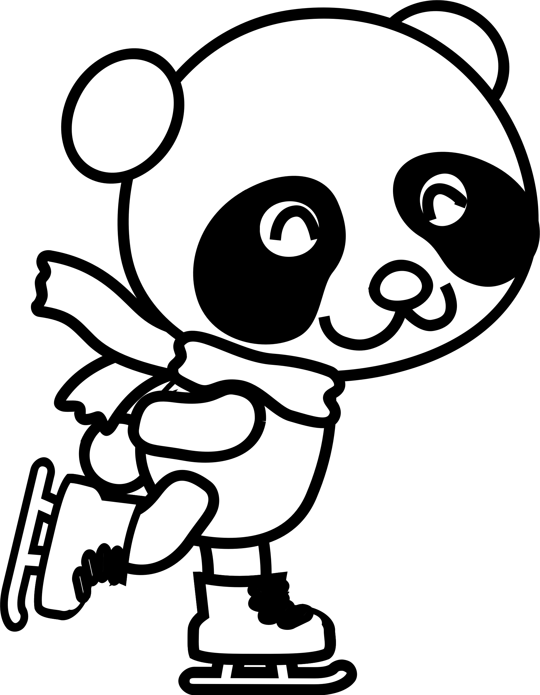 Important clipart black and white. Skating panda coloring page