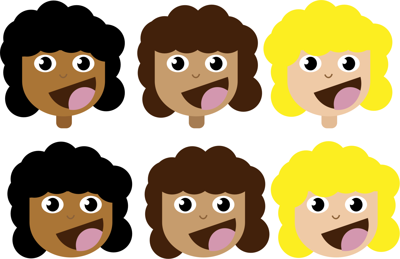 Girls with curly hair. Clipart face family