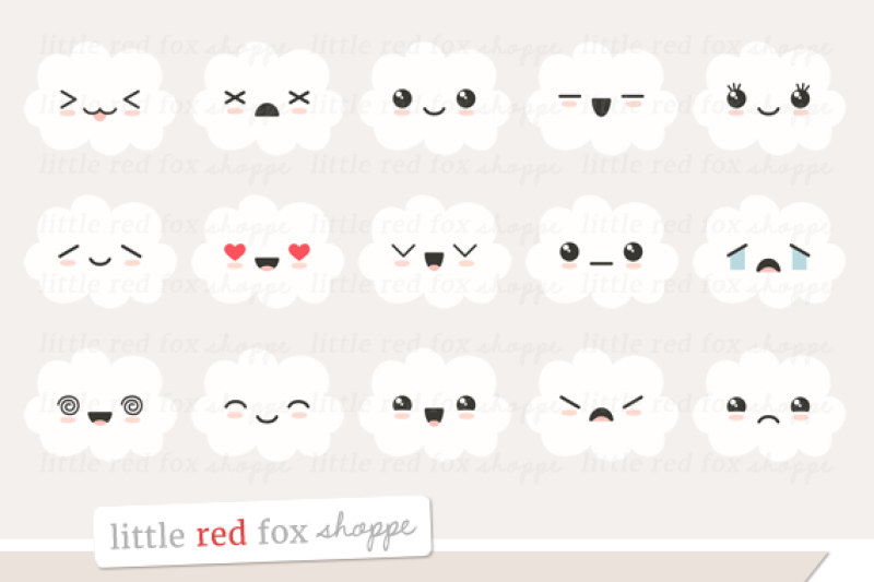 Clipart cloud kawaii. By little red fox