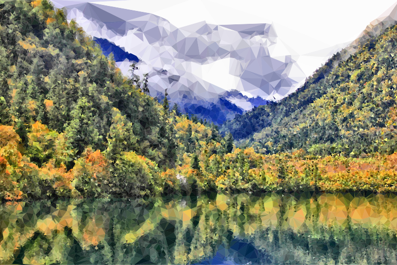Low poly foggy chinese. Mountain clipart water