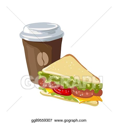 Clipart coffee sandwich. Vector illustration and cup
