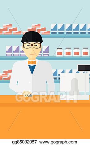 Pharmacist clipart computer. Vector at counter with