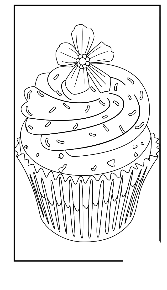 Cupcake with flower on. Cookie clipart coloring page