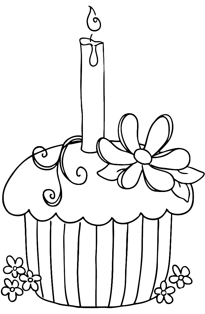 Cupcake happy birthday pages. Cookie clipart coloring page