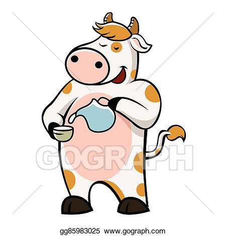 Clipart cow drinking. Vector stock milk illustration