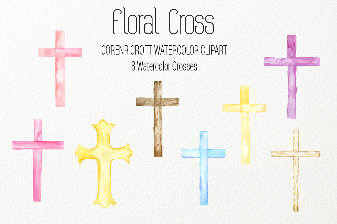 Floral cross . Crucifix clipart watercolor
